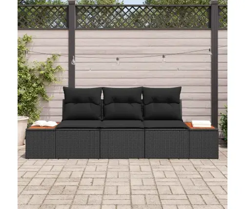 3 Gabalu Dārza Dīvānu Komplekts Ar Spilveniem Melns Poli Rotangpalma Vidaxl