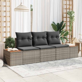 Sodo Sofų Rinkinys Su Pagalve 3 Pcs Pilka Poli Ratanas
