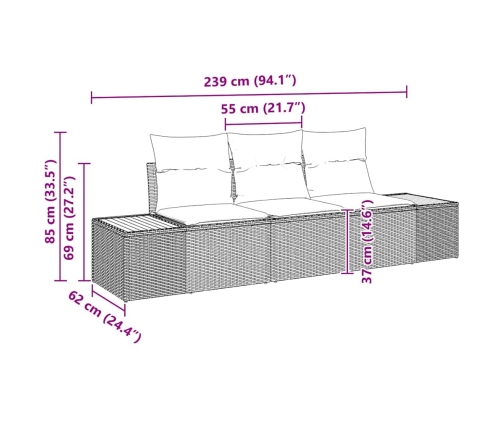 Sodo Sofų Rinkinys Su Pagalve 3 Pcs Pilka Poli Ratanas