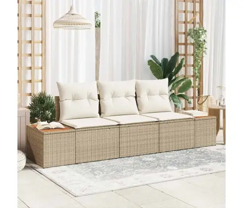 Sodo Sofų Rinkinys Su Pagalve 3 Pcs Smėlio Ir Kreminės Spalvos