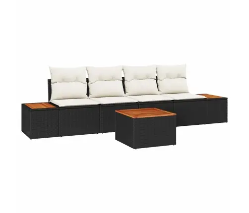 5 Daļīgs Dārza Dīvānu Komplekts Ar Spilveniem Melnā Polietilēna Rotangpalmas Akācijā Vidaxl