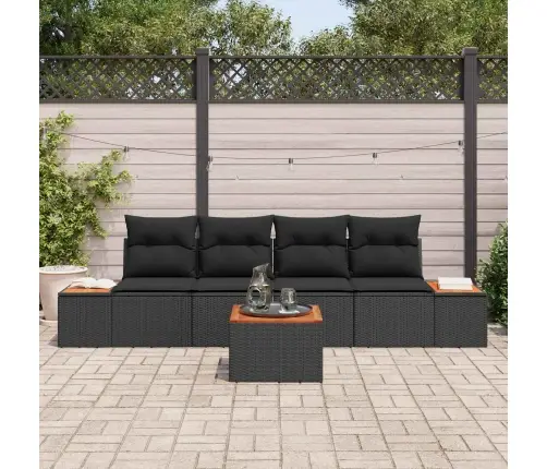 Sodo Sofų Rinkinys Su Pagalve 5 Pcs Juoda Poli Ratanas