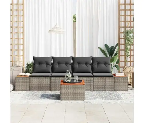5 Gabalu Dārza Dīvānu Komplekts Ar Spilveniem Pelēks Poli Rotangpalma Akācija Vidaxl