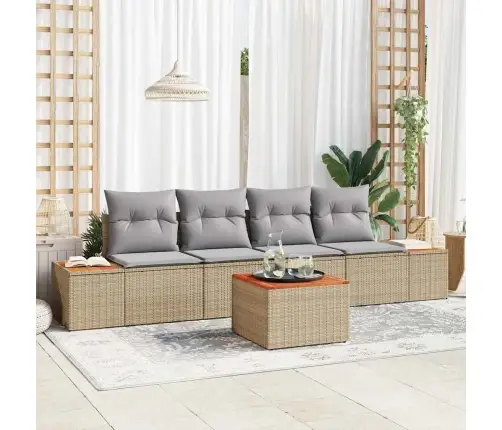 Sodo Sofų Rinkinys Su Pagalve 5 Pcs Smėlio Poli Ratanas