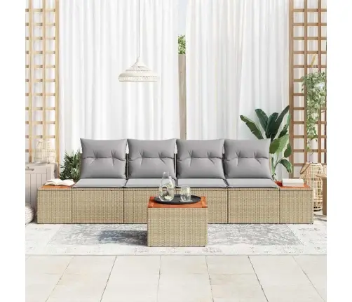 Sodo Sofų Rinkinys Su Pagalve 5 Pcs Smėlio Poli Ratanas