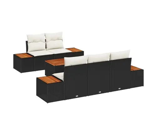 6 Daļu Dārza Dīvānu Komplekts Ar Spilveniem Melnā Poli Rotangpalmas Akācijas Vidaxl