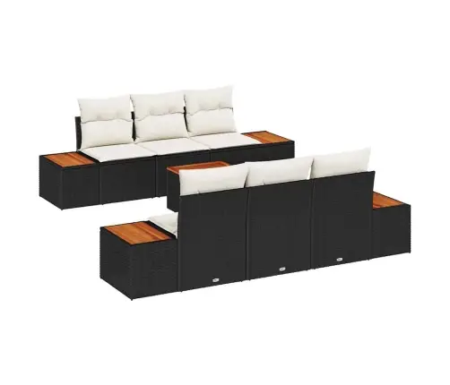 Sodo Sofų Rinkinys Su Pagalve 7 Pcs Juoda Poli Ratanas