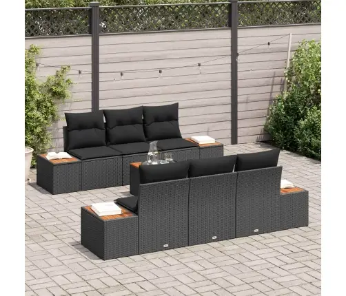 7 Gabalu Dārza Dīvānu Komplekts Ar Spilveniem Melnā Poli Rotangpalmas Akācijā Vidaxl