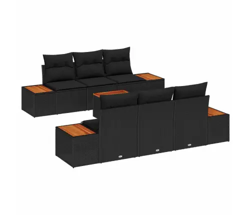 7 Gabalu Dārza Dīvānu Komplekts Ar Spilveniem Melnā Poli Rotangpalmas Akācijā Vidaxl