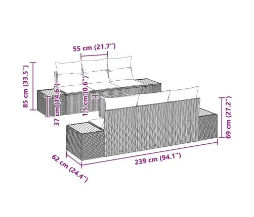 7 Gabalu Dārza Dīvānu Komplekts Ar Spilveniem Melnā Poli Rotangpalmas Akācijā Vidaxl