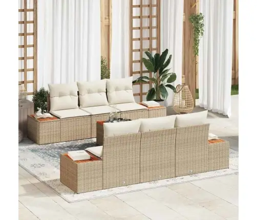 7 Daļu Dārza Dīvānu Komplekts Ar Spilveniem Bēšs Polietilēna Rotangpalma Akācija Vidaxl