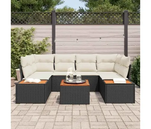 Sodo Sofų Rinkinys Su Pagalve 6 Pcs Juoda Poli Ratanas