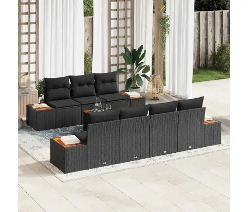 Sodo Sofų Rinkinys Su Pagalve 8 Pcs Juoda Poli Ratanas