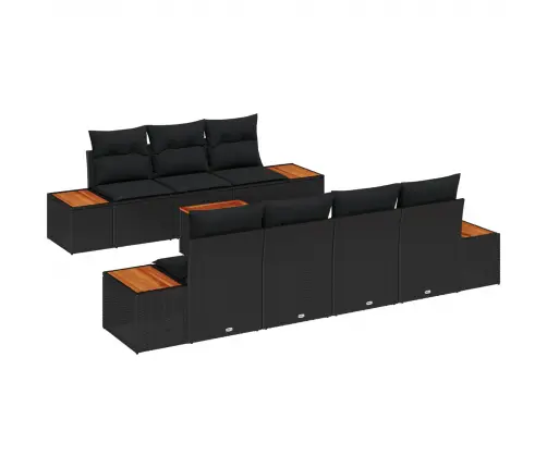 Sodo Sofų Rinkinys Su Pagalve 8 Pcs Juoda Poli Ratanas