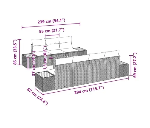 Sodo Sofų Rinkinys Su Pagalve 8 Pcs Juoda Poli Ratanas