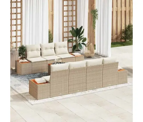 Sodo Sofų Rinkinys Su Pagalve 8 Pcs Smėlio Poli Ratanas