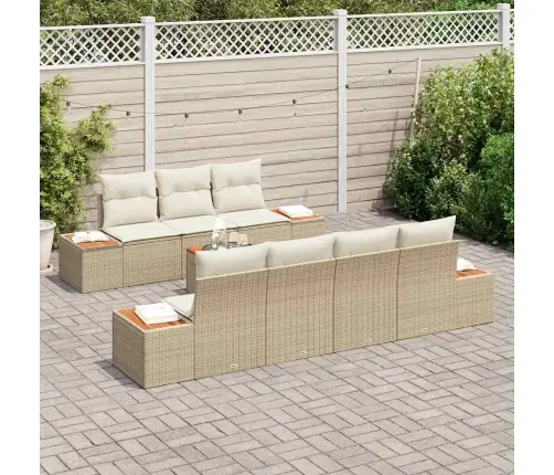 Sodo Sofų Rinkinys Su Pagalve 8 Pcs Smėlio Poli Ratanas