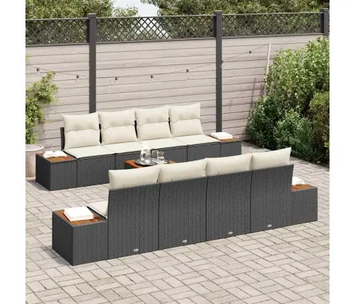 9 Daļu Dārza Dīvānu Komplekts Ar Spilveniem Melnā Poli Rotangpalmas Akācija Vidaxl