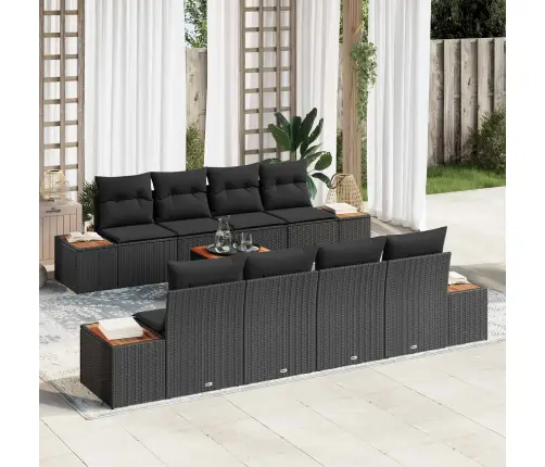 9 Gabalu Dārza Dīvānu Komplekts Ar Spilveniem Melns Poli Rotangpalma Akācija Vidaxl