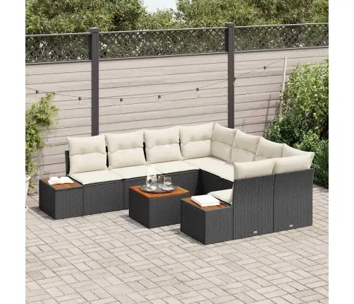 9 Gabals Dārza Dīvānu Komplekts Ar Spilveniem Melna Poli Rotangpalma Akācija Vidaxl