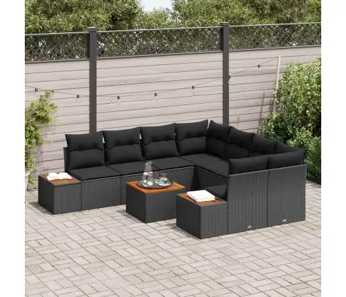 9 Daļu Dārza Dīvānu Komplekts Ar Spilveniem Melns Polietilēna Rotangpalma Akācija Vidaxl