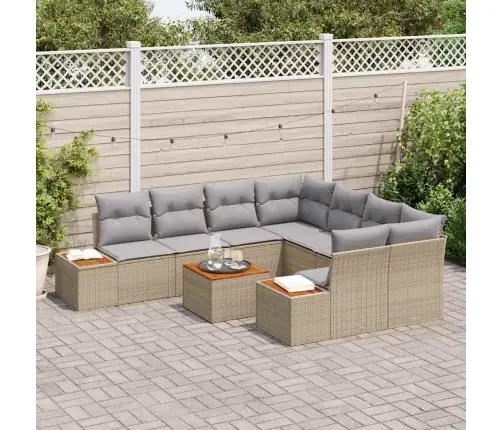 Sodo Sofų Rinkinys Su Pagalve 9 Pcs Smėlio Poli Ratanas