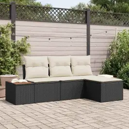 Dārza Dīvānu Komplekts Ar Spilvenu 4 Pcs Melna Un Krēmkrāsas Vidaxl