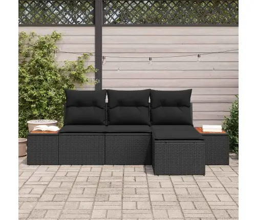 Sodo Sofų Rinkinys Su Pagalve 4 Pcs Juoda Poli Ratanas