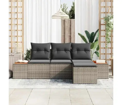 Sodo Sofų Rinkinys Su Pagalve 4 Pcs Pilka Poli Ratanas