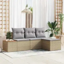 Dārza Dīvānu Komplekts Ar Spilvenu 4 Pcs Bēša Un Gaiši Pelēka Vidaxl