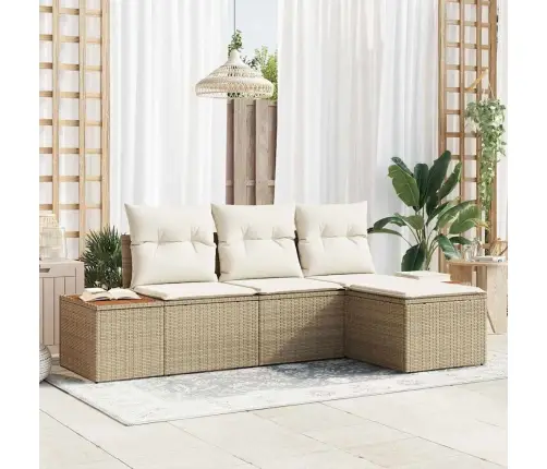 Sodo Sofų Rinkinys 4 Pcs Bežinė Ir Kreminė Poli Ratanas