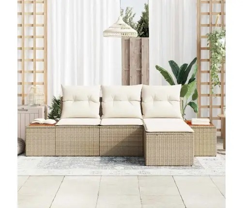 Sodo Sofų Rinkinys 4 Pcs Bežinė Ir Kreminė Poli Ratanas