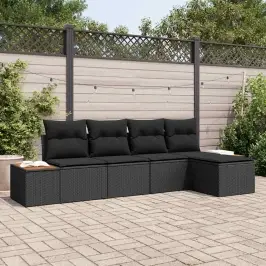 Dārza Dīvānu Komplekts Ar Spilvenu 5 Pcs Melna 184 X 62 X 85 Cm Vidaxl
