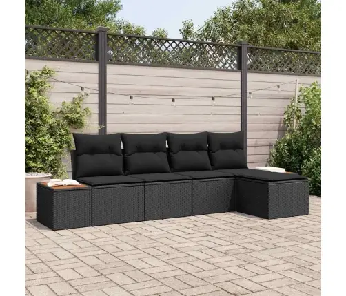 5 Gab Dārza Dīvānu Komplekts Ar Spilveniem Melnā Poli Rotangpalmas Akācijā Vidaxl