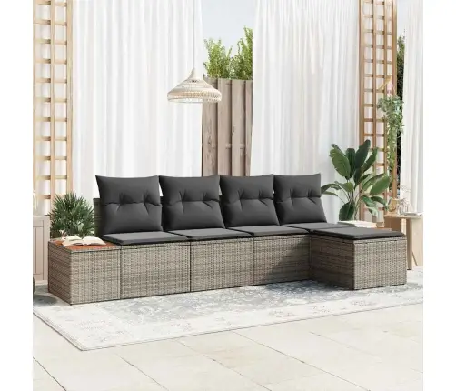 5 Gabalu Dārza Dīvānu Komplekts Ar Spilveniem Pelēks Poli Rotangpalma Akācija Vidaxl