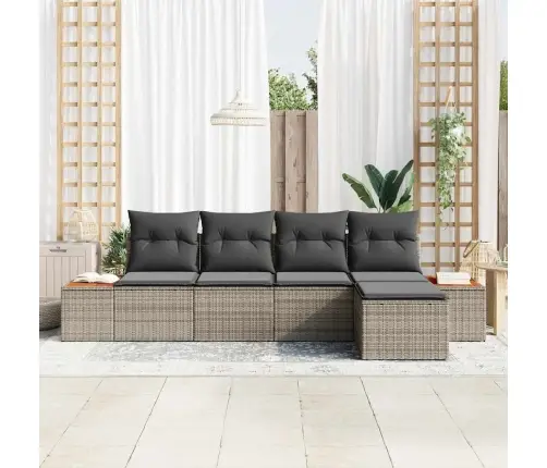 5 Gabalu Dārza Dīvānu Komplekts Ar Spilveniem Pelēks Poli Rotangpalma Akācija Vidaxl