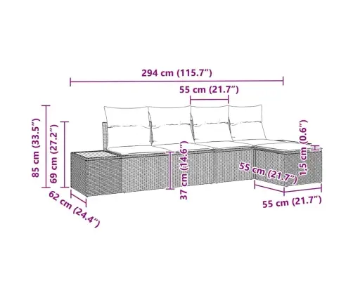5 Gabalu Dārza Dīvānu Komplekts Ar Spilveniem Pelēks Poli Rotangpalma Akācija Vidaxl