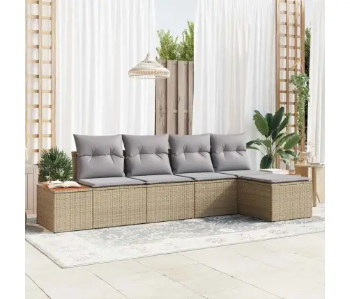 5 Daļu Dārza Dīvānu Komplekts Ar Spilveniem Bēšā Polietilēna Rotangpalmas Akācijas Vidaxl