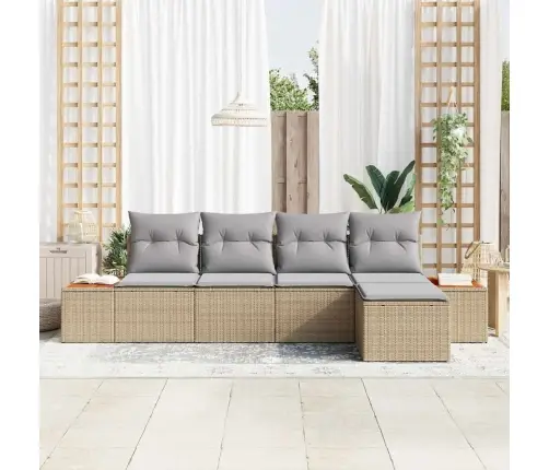 5 Daļu Dārza Dīvānu Komplekts Ar Spilveniem Bēšā Polietilēna Rotangpalmas Akācijas Vidaxl