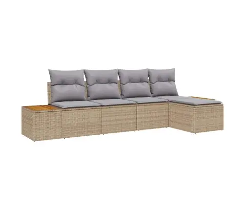 5 Daļu Dārza Dīvānu Komplekts Ar Spilveniem Bēšā Polietilēna Rotangpalmas Akācijas Vidaxl