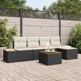 Sodo Sofų Rinkinys 6 Pcs Juoda Ir Kreminė 184 X 62 X 85 Cm