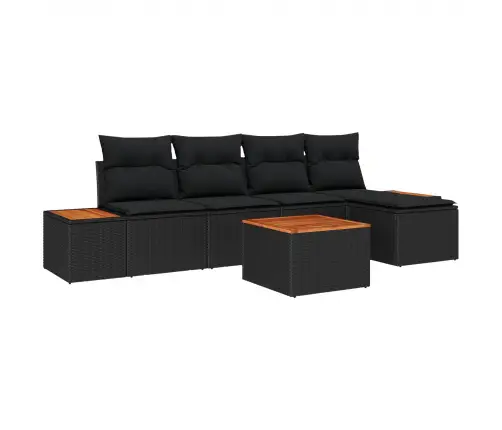 6 Gabalu Dārza Dīvāna Komplekts Ar Spilveniem Melna Polietilēna Rotangpalma Akāciju Vidaxl