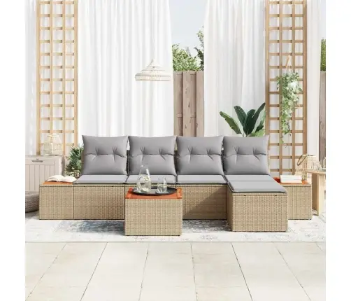 6 Daļīgs Dārza Dīvānu Komplekts Ar Spilveniem - Bēšs Polietilēna Rotangpalma Akācija Vidaxl