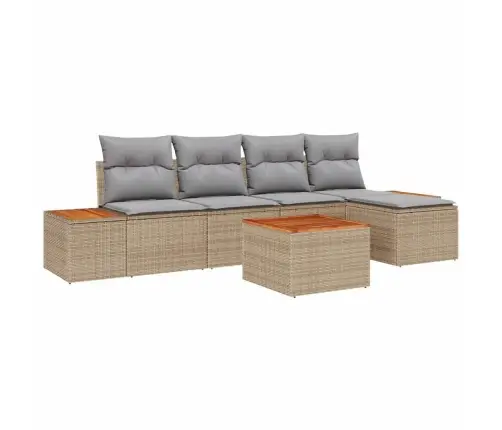 6 Daļīgs Dārza Dīvānu Komplekts Ar Spilveniem - Bēšs Polietilēna Rotangpalma Akācija Vidaxl