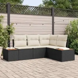 Dārza Dīvānu Komplekts Ar Spilvenu 4 Pcs Melna Un Krēmkrāsas Vidaxl