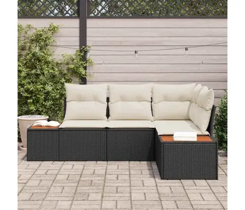 4 Gabalu Dārza Dīvānu Komplekts Ar Spilveniem Melnajā Polirotangā Akāciju Vidaxl