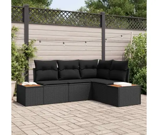 Dārza Dīvānu Komplekts Ar Spilvenu 4 Pcs Melna Poliratans Vidaxl