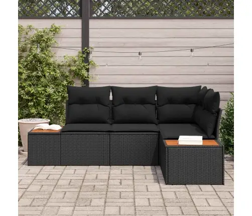 Dārza Dīvānu Komplekts Ar Spilvenu 4 Pcs Melna Poliratans Vidaxl