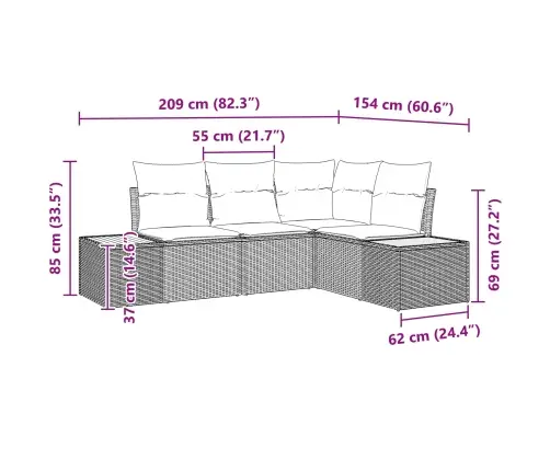 Dārza Dīvānu Komplekts Ar Spilvenu 4 Pcs Melna Poliratans Vidaxl