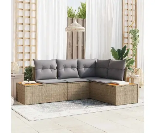 Aia Diivanikomplekt Padjaga 4 Pcs Beež Ja Heledhall Polürottang